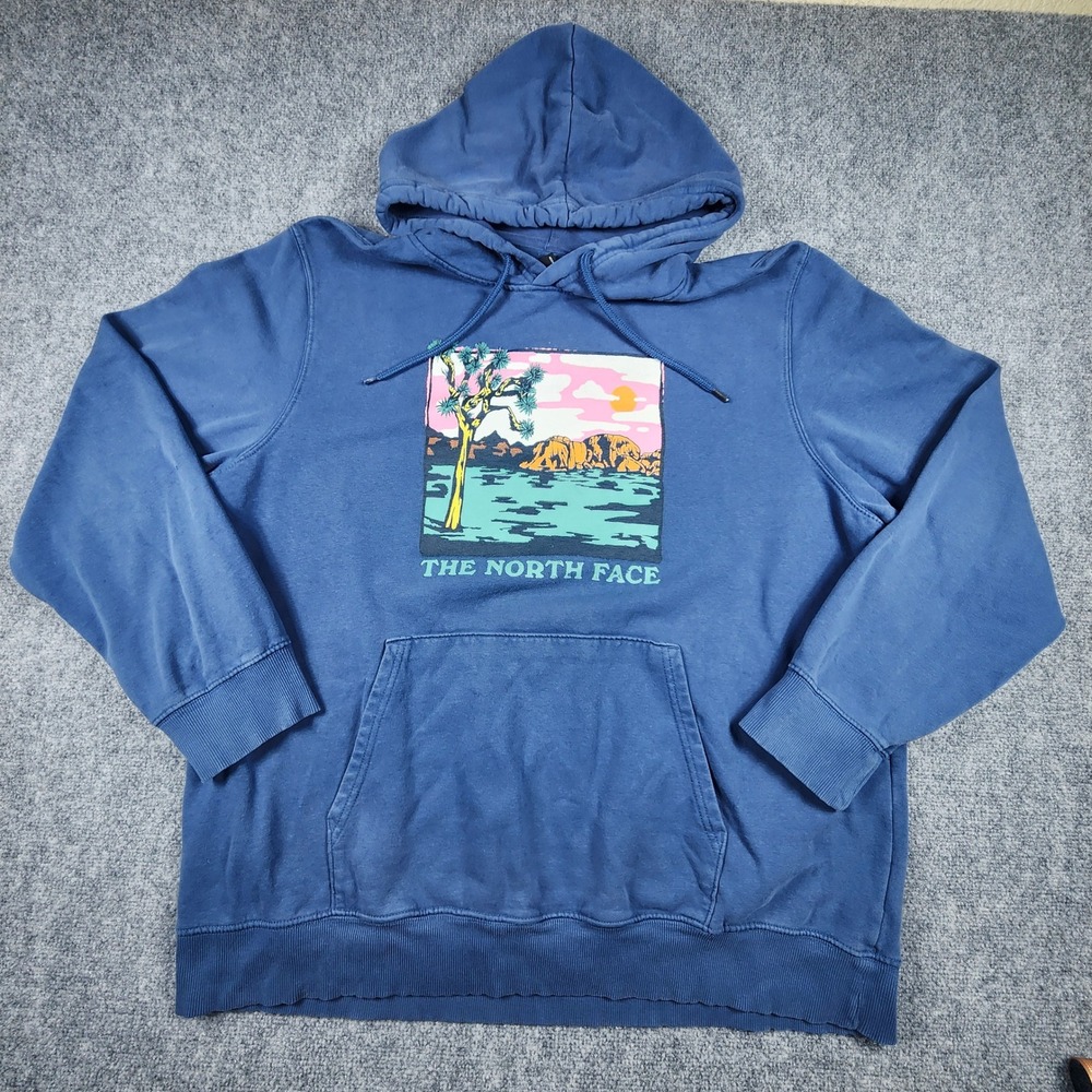 The North Face Mens Joshua Tree Graphic Hoodie Blue XXL Pullover Sweatshirt